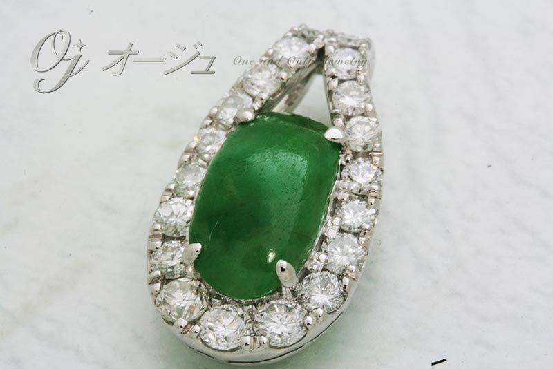 海外で購入した翡翠のリングを豪華なプラチナペンダントにリフォーム - 宝石貴金属専門店「オージュ」-株式会社 湘南 i